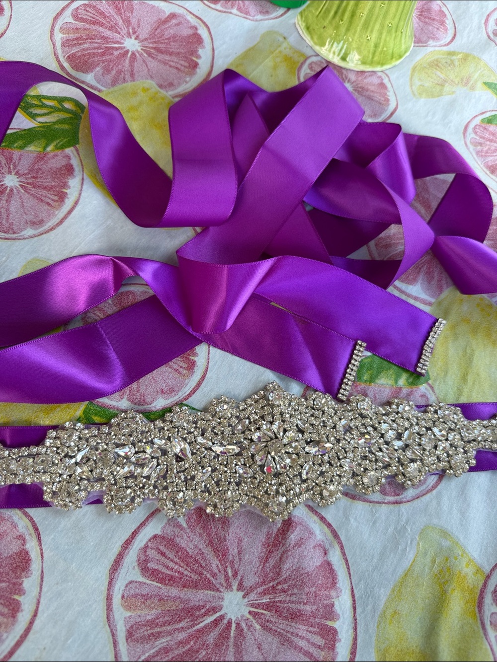 New Women’s Crystal Embellished Purple Satin Wedding or Formal Event belt 113”